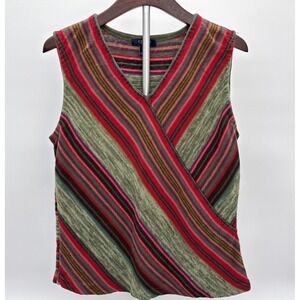 CHAPS Striped Sweater Vest Green Red Purple Linen Cotton Women XL Boho Camp Corp
